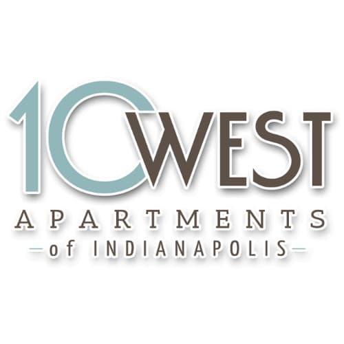 Logo for 10 West Apartments of Indianapolis, featuring blue and brown text on a white background—ideal for those seeking standout Apartment Communities in Indianapolis.